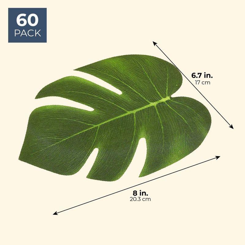 Blue Panda 60 Pieces Artificial Palm Leaves - 8 Inches Tropical Monstera Leaf for Luau Hawaiian Birthday Party Decorations, Safari Jungle Baby Shower