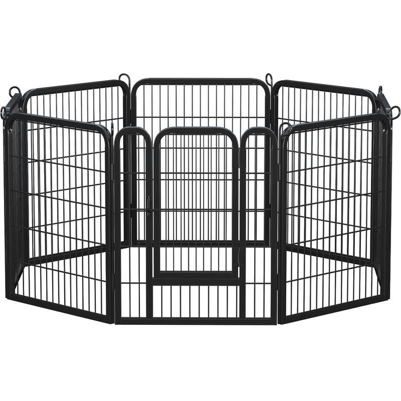 Black Metal 8-Panel Pet Playpen with Door