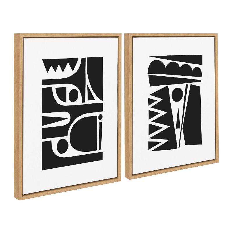 Geometric Black and White Abstract Canvas Art Set with Natural Frame