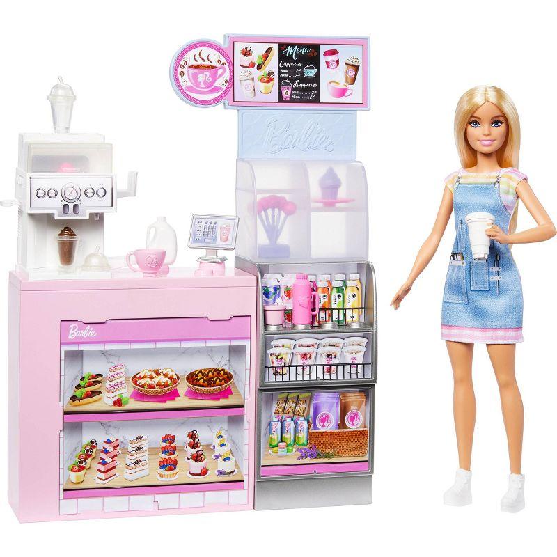 Barbie Coffee Shop Playset with Blonde Barista Doll with Working Coffee Maker & Accessories