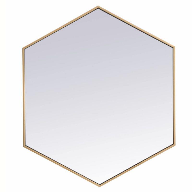 Elegant Lighting Metal frame hexagon mirror 38 inch in Brass