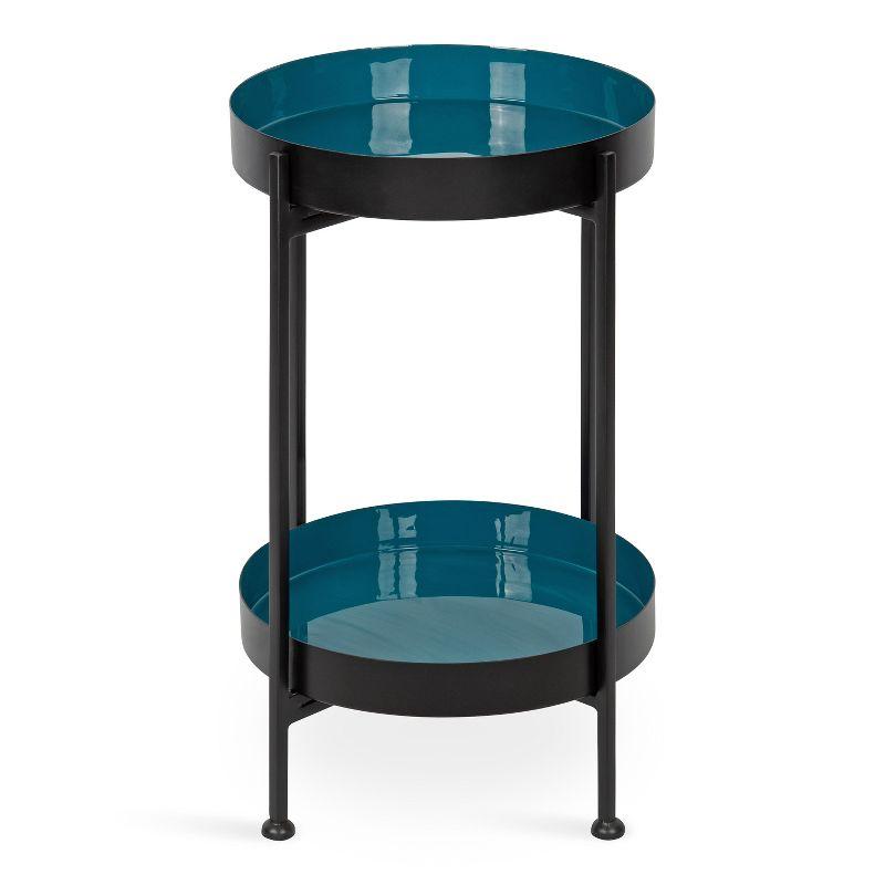 Nira Black and Teal Round Metal Two-Tier Side Table