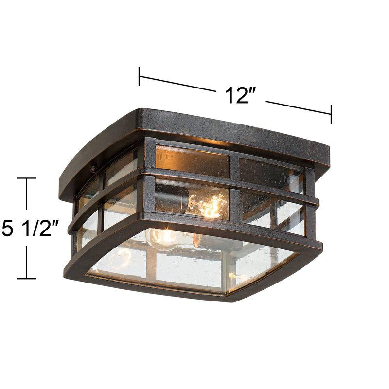 John Timberland Mission Flush Mount Outdoor Ceiling Light Fixture Oil Rubbed Bronze 12" Clear Seedy Glass for Exterior House Porch Patio Deck