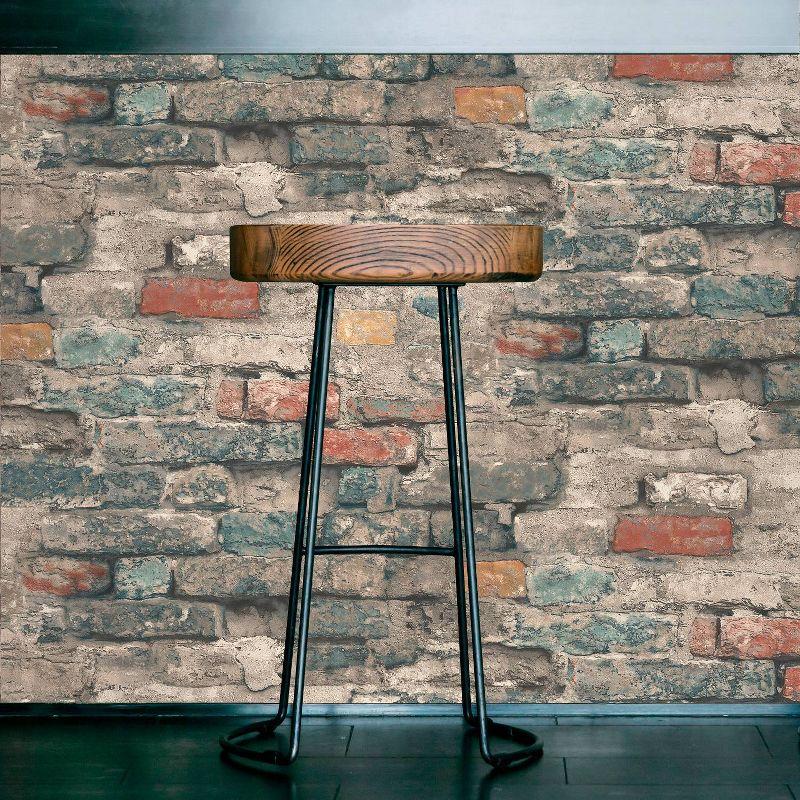 RoomMates Brick Alley Blue Peel and Stick Wallpaper: Industrial Vinyl, Self-Adhesive, Classic Brick Pattern, 28.18 Sq Ft Coverage