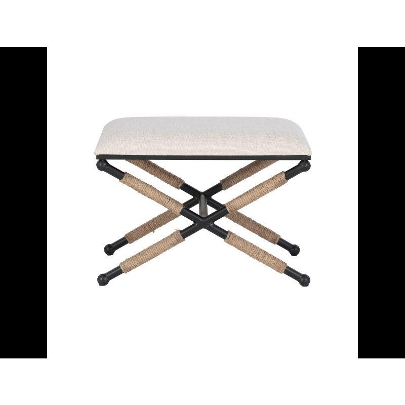 24" Ashburn Boho Rope Wrapped Campaign Accent Stool Ottoman Buff Beige Linen - Linon: Vanity, Bedroom Bench