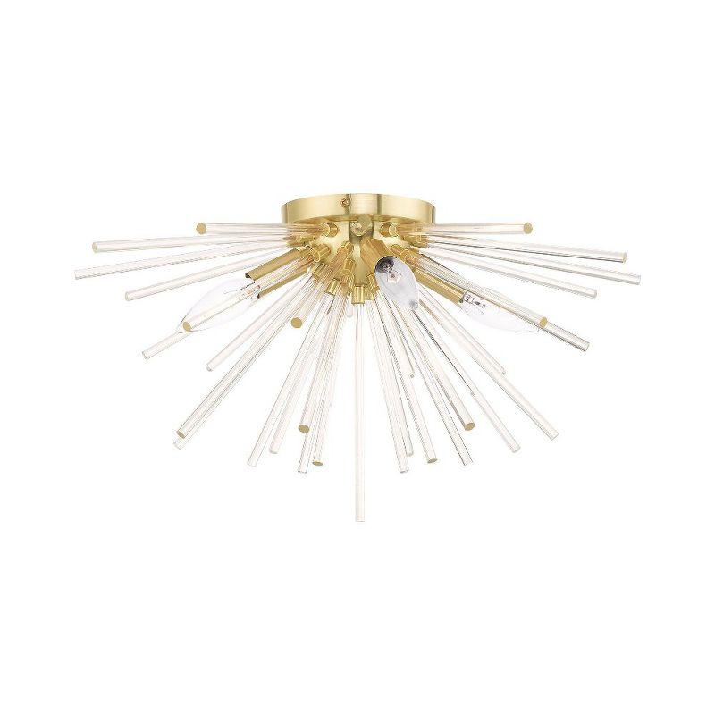 Elysian Satin Brass 4-Light Flush Mount with Crystal Rods