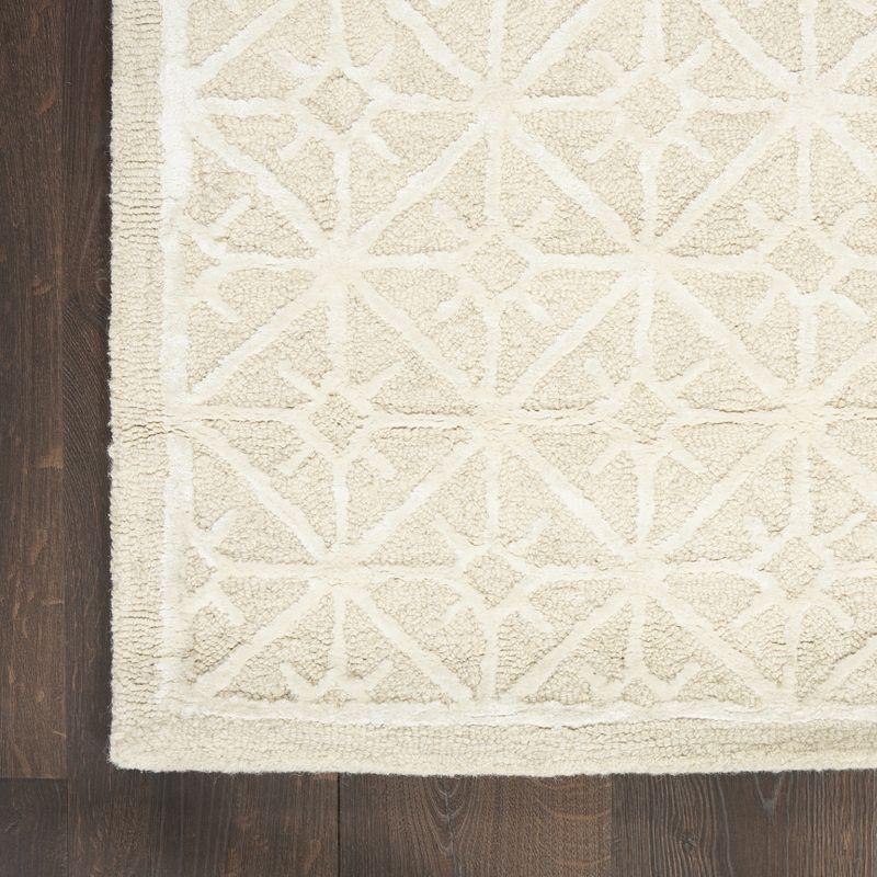 Ivory Geometric Tufted Wool 5' x 7' Handmade Rug