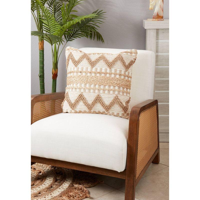 20"x20" Oversize Textured Zig Zag Woven Poly Filled Square Throw Pillow Ivory - Saro Lifestyle: Cotton & Jute, Indoor Use, Zipper Closure