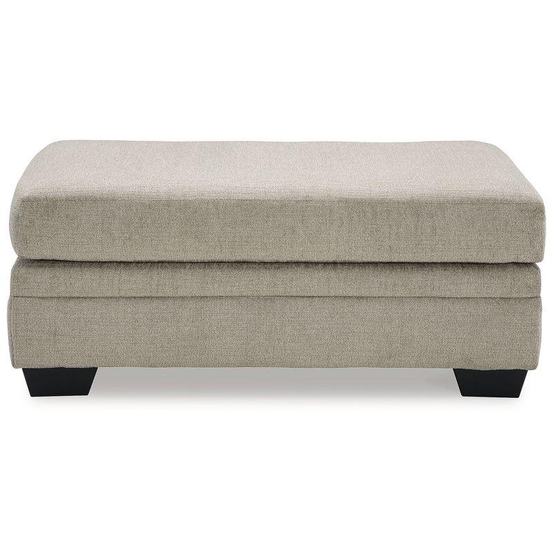 Beige Upholstered Storage Ottoman with Faux Wood Feet