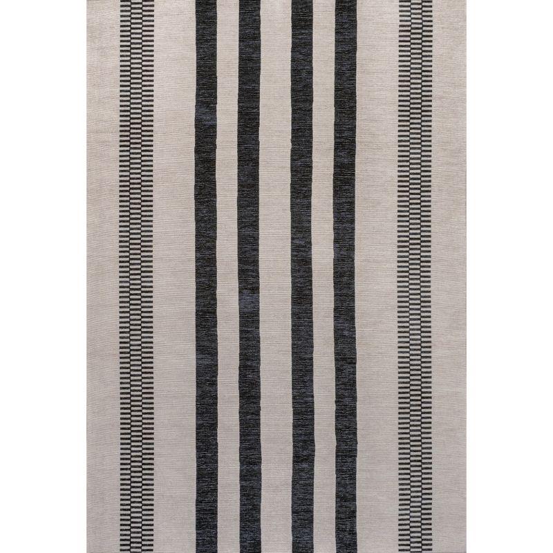 Cream and Black Striped Synthetic 3' x 5' Washable Area Rug