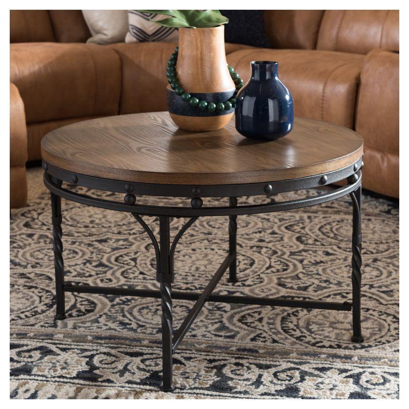 Austin Vintage 30" Round Wood & Metal Coffee Table - Antique Bronze