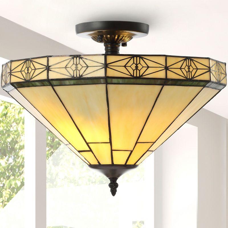 JONATHAN Y Jasmine Tiffany-Style Glass/Metal LED Semi-Flush Mount