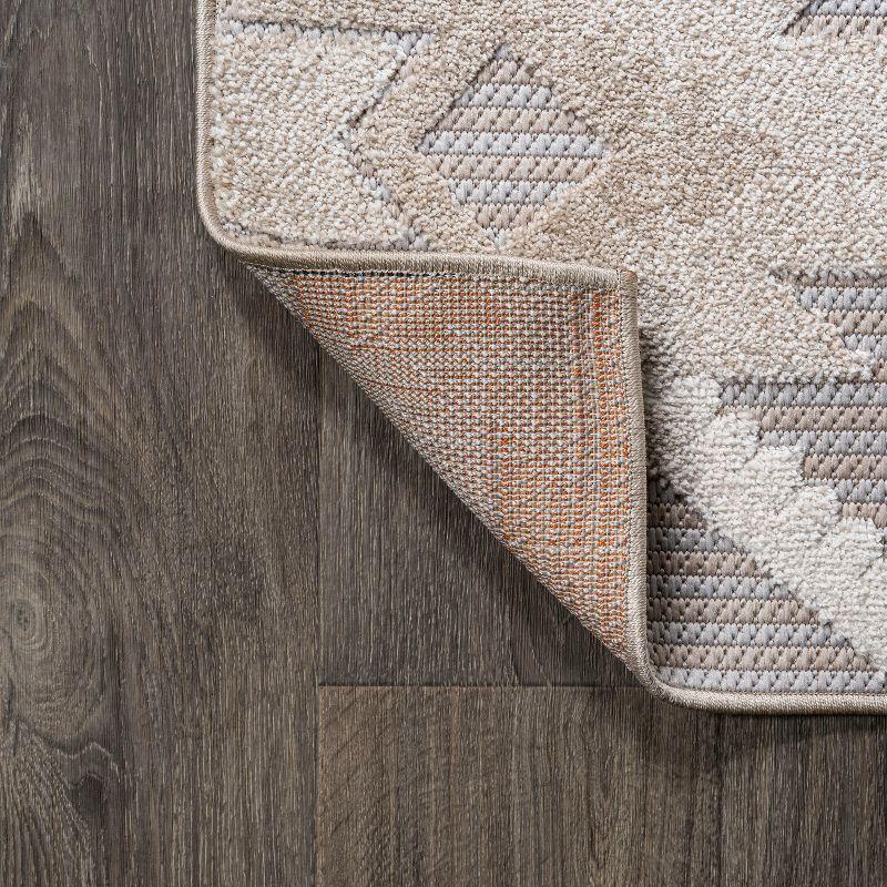 3'x5' Sumak High-Low Pile Neutral Diamond Kilim Indoor/Outdoor Area Rug, Beige/Gray - JONATHAN Y