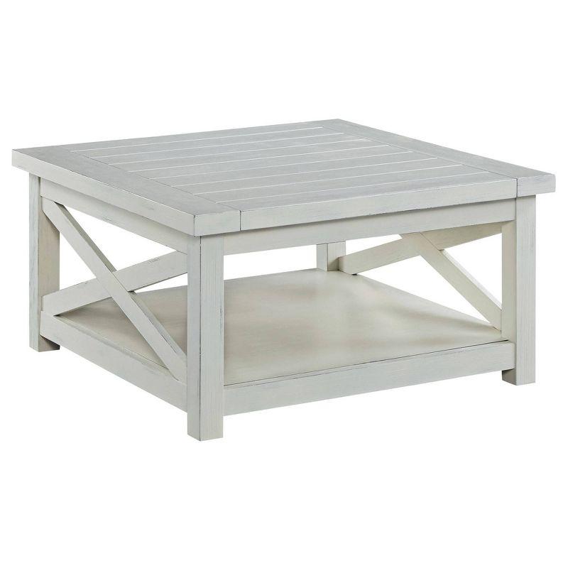 Seaside Lodge Square Off-White Wood Coffee Table with Open Storage