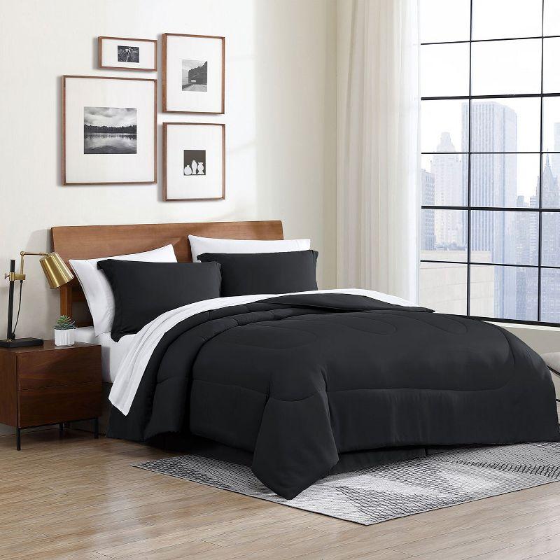 Swift Home | 8-Piece Ultra Soft Solid Bed-In-A-Bag Bedding Set Black Queen