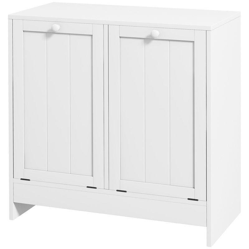 kleankin Tilt out Laundry Hamper, Hamper Cabinet, with 2 Compartments, Modern Laundry Cabinet for Bathroom, Washroom, White