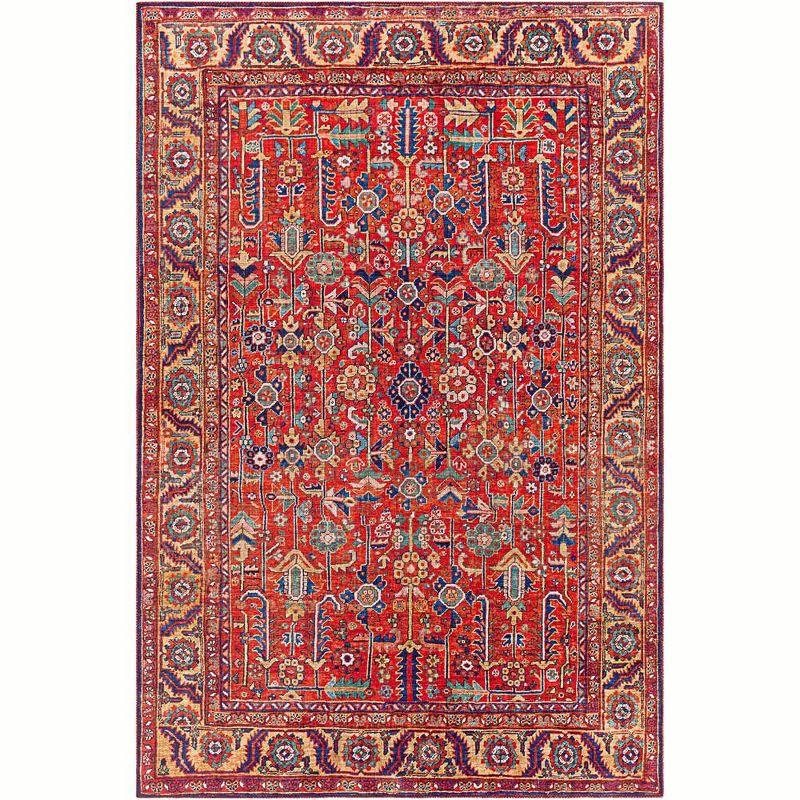 Loveren Bright Red Traditional Polyester Area Rug