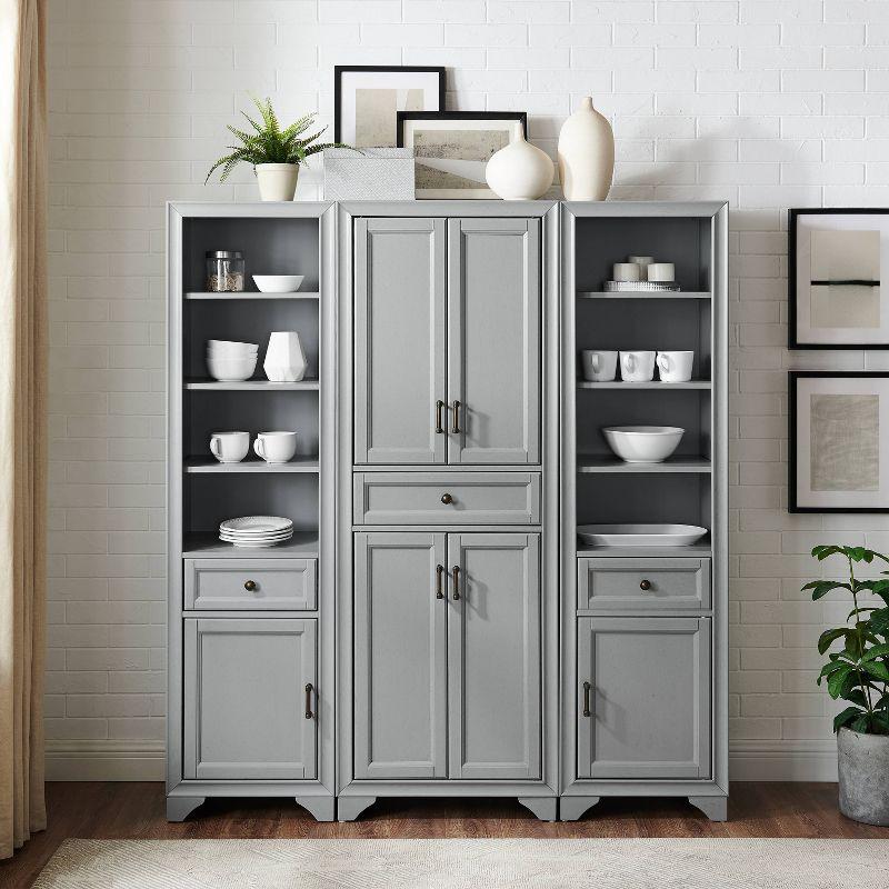 Distressed Gray 3-Piece Kitchen Pantry Set with Shelves