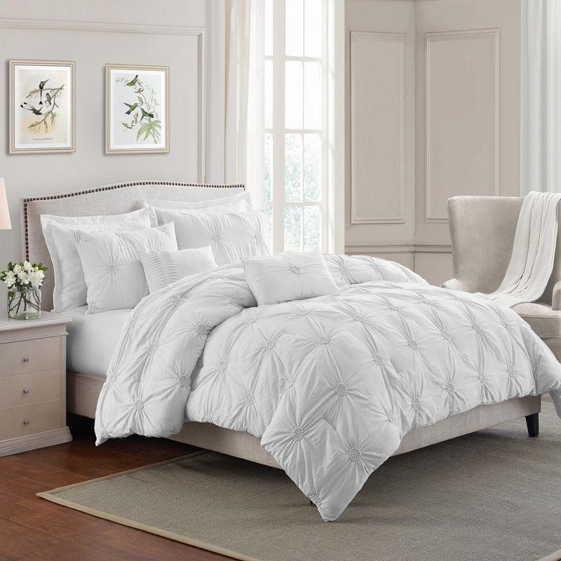Swift Home Supreme Microfiber Floral Pintuck Microfiber 3-Piece Comforter Set