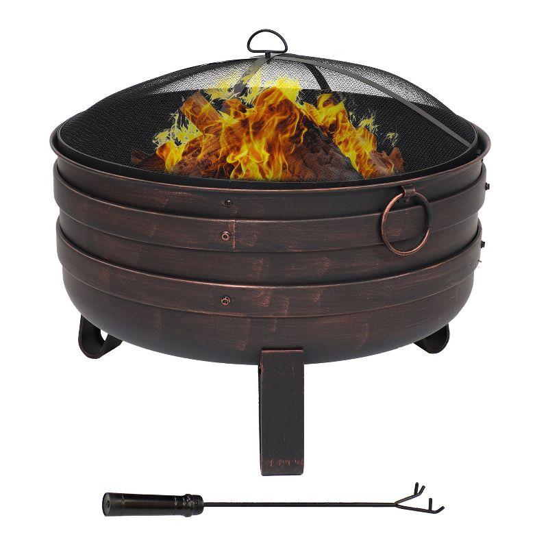 28.5" Bronze Steel Cauldron Fire Pit with Spark Screen