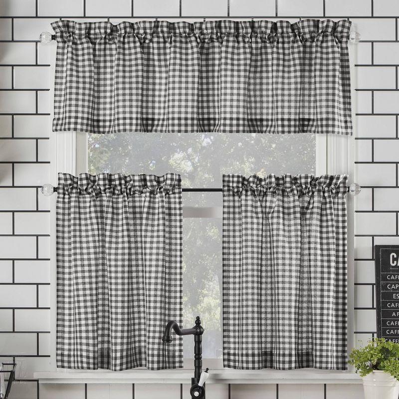 Parkham Black and White Plaid Semi-Sheer Kitchen Curtain Set