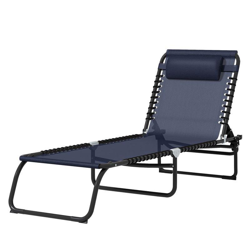 Outsunny Folding Chaise Lounge Pool Chair, Outdoor Sun Tanning Chair, Folding, Reclining Back, Steel Frame & Breathable Mesh, Dark Blue