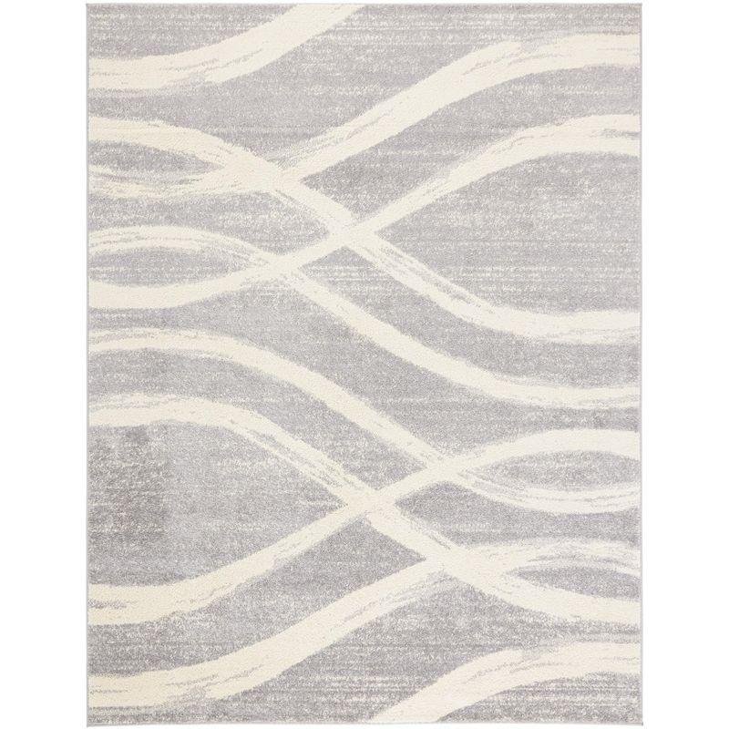 Chic Grey/Cream Synthetic 6' x 9' Easy-Care Rectangular Rug