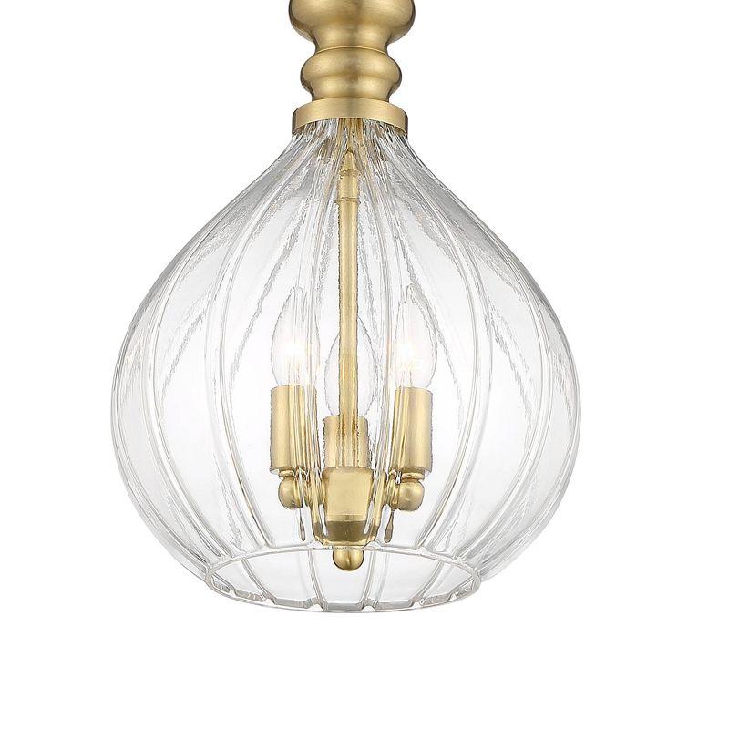 Possini Euro Design Houten Soft Gold Mini Pendant Chandelier 11 1/2" Wide Modern Fluted Clear Glass 3-Light Fixture for Dining Room Kitchen Island