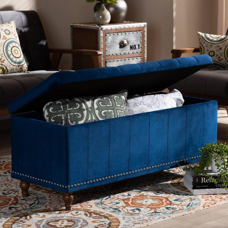 Elegant Navy Blue Velvet 42" Tufted Storage Ottoman Bench