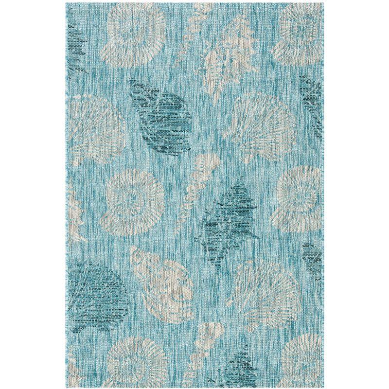 Aqua Cream Reversible Synthetic Area Rug 4' x 5'7"