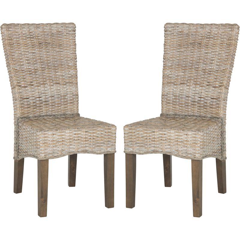 White Washed Rattan Cane Transitional Side Chair