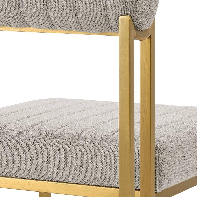 Armen Living Set of 2 Anastasia Brushed Stainless Steel and Fabric Dining Chairs Gold/Taupe