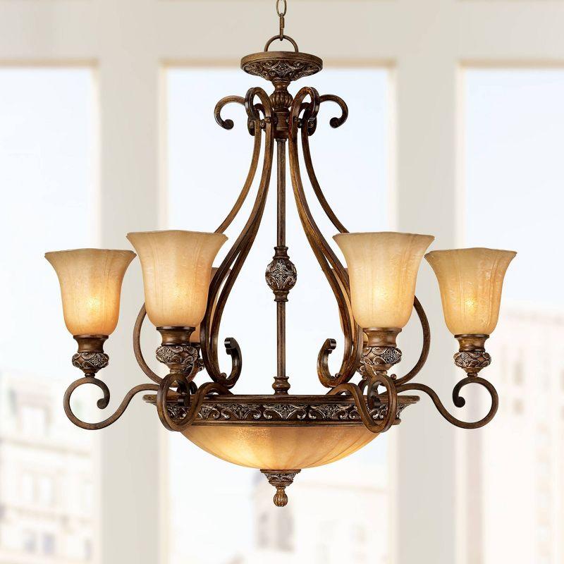 Sterling Estate Golden Bronze 9-Light Chandelier with Champagne Glass Shades