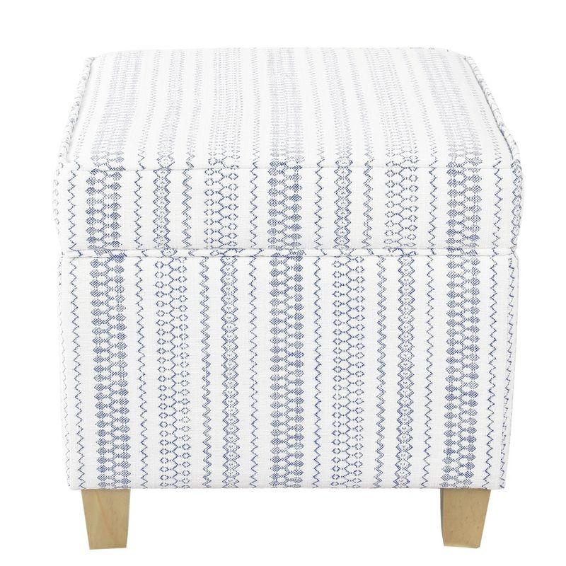 Cole Classics Square Storage Ottoman with Lift Off Top Blue Striped - HomePop: Farmhouse Accent, Wood Legs