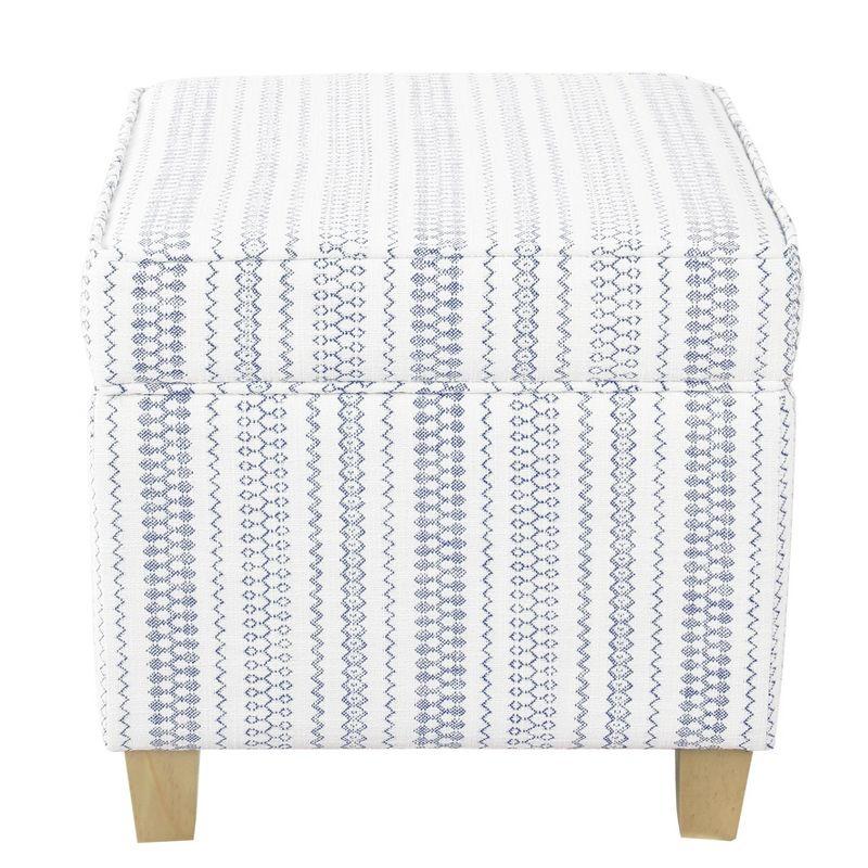 Farmhouse Blue Striped Square Storage Ottoman with Wood Legs