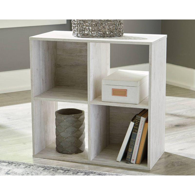 Signature Design by Ashley 23.82" Paxberry 4 Cube Organizer Whitewash: Modern Laminated Bookshelf, Storage Display