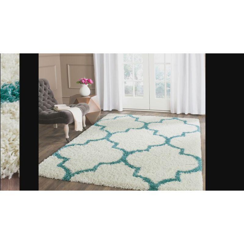 Ivory and Blue High Pile Shag Kids Runner Rug