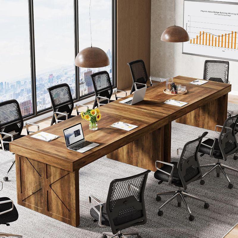 Tribesigns 63-Inch Executive Computer Desk, Industrial Writing Table with Solid Wooden Base for Home Office, Brown