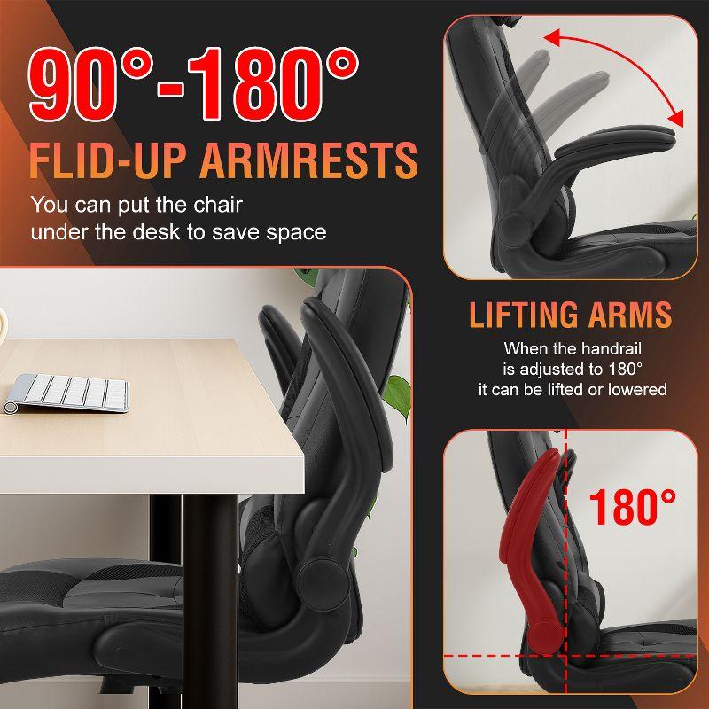 FDW PC Gaming Chair Office Chair Desk Chair with Lumbar Support Flip Up Arms Headrest, Black