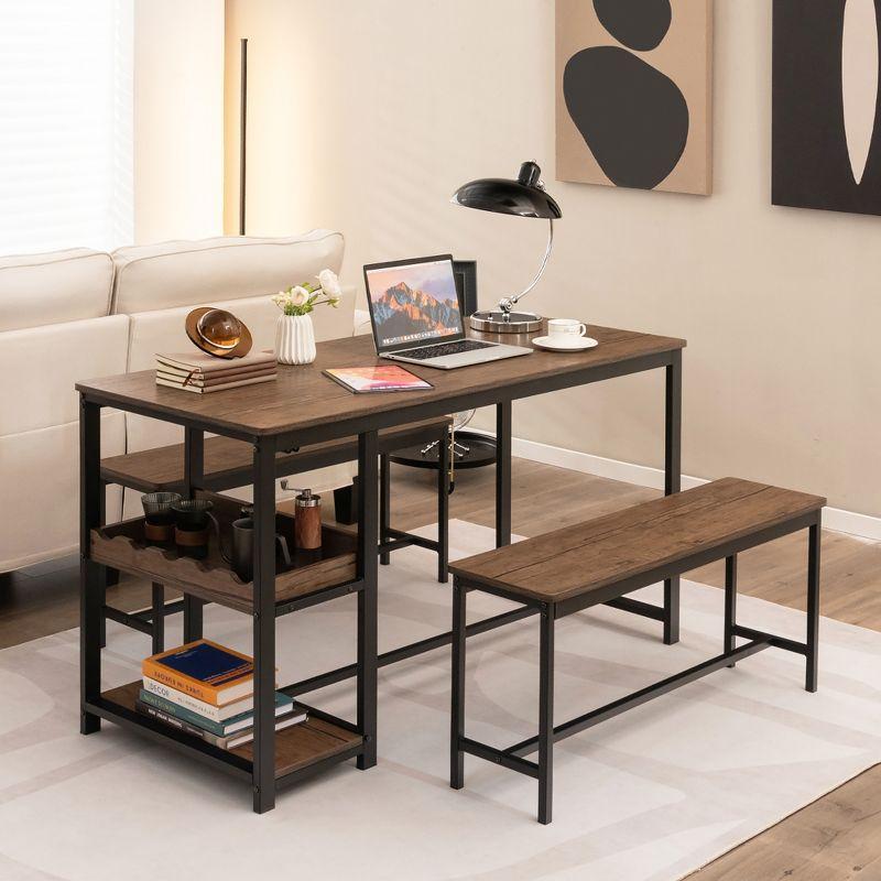 Rustic Brown and Black 3-Piece Dining Table Set with Storage