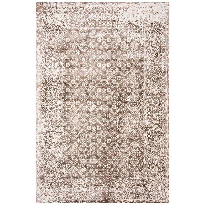 Elegant Ivory and Light Brown Hand-Knotted Wool-Viscose 6' x 9' Rug