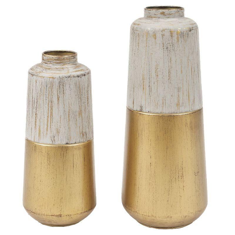 Distressed Gold and Gray Metal Bottle Vase Set