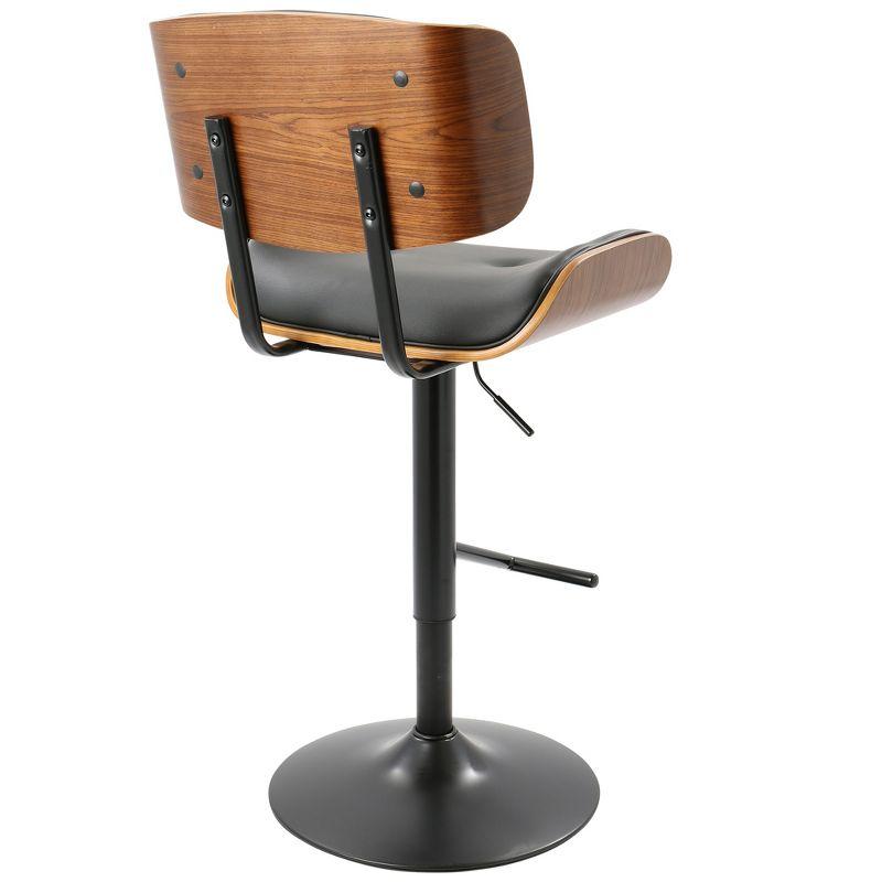 Adjustable Black Leather and Walnut Wood Swivel Barstool