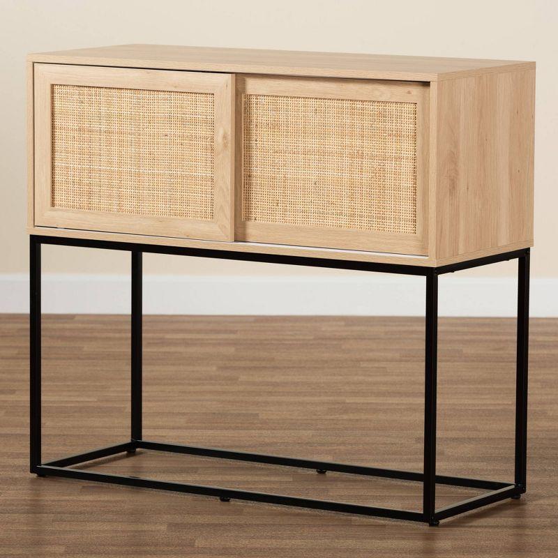 Amelia Wood Rattan Sideboard Buffet Dining Cabinet Natural Brown/Black - Baxton Studio: Fixed Shelves, Metal Frame