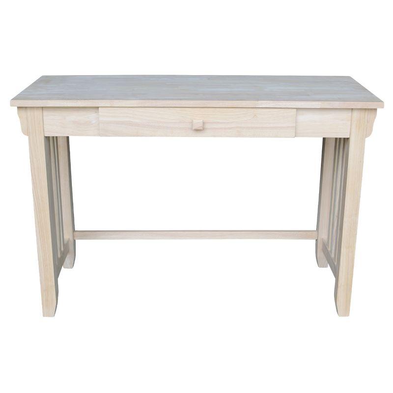 International Concepts Mission Desk with Drawer Unfinished: Mid-Century Modern Hardwood Office Workstation