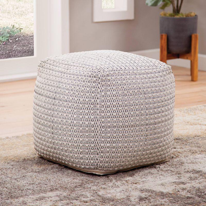 Hakim Square Handwoven Pouf Ivory - Steve Silver Co.: Wool & Cotton, No Assembly Required