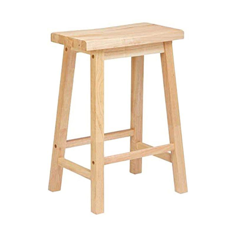 PJ Wood Classic Saddle-Seat 29" Tall Kitchen Counter Stool for Homes, Dining Spaces, and Bars w/ Backless Seat, 4 Square Legs, Natural (2 Pack)