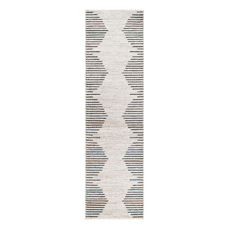 Cream and Beige Synthetic Stripe Runner Rug 2'x7'