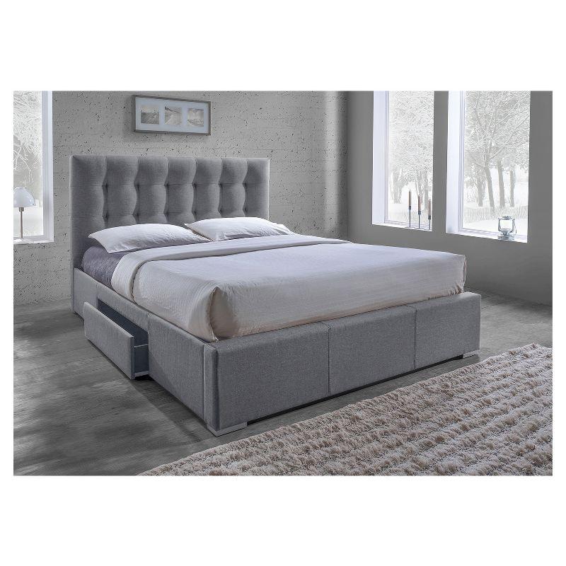 Sarter Contemporary Grid-Tufted Fabric Upholstered Bed with 2 Drawers - King Size - Baxton Studio