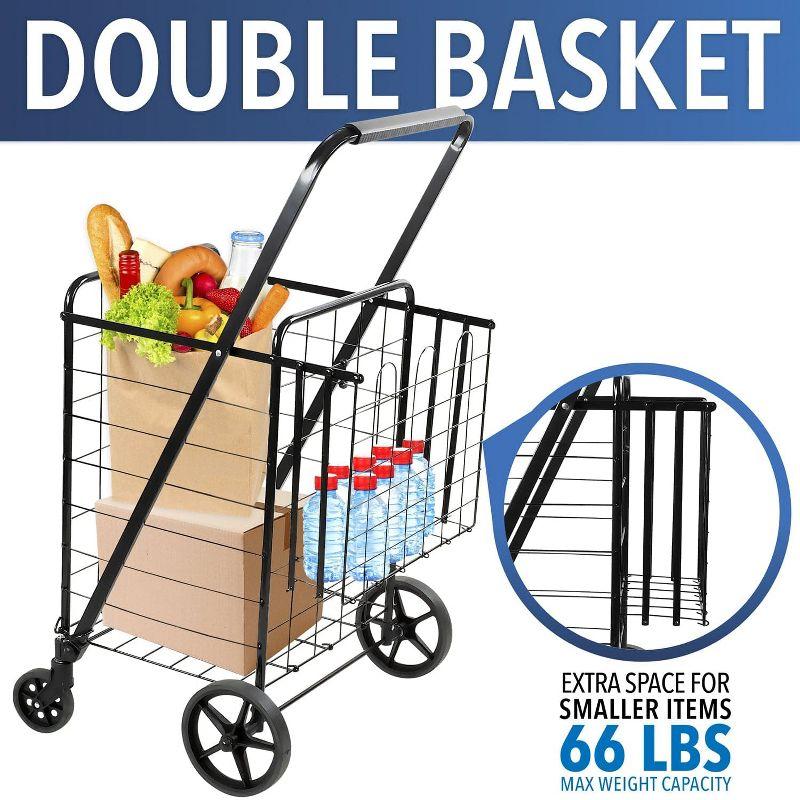 Black Metal Foldable Utility Cart with Dual Baskets